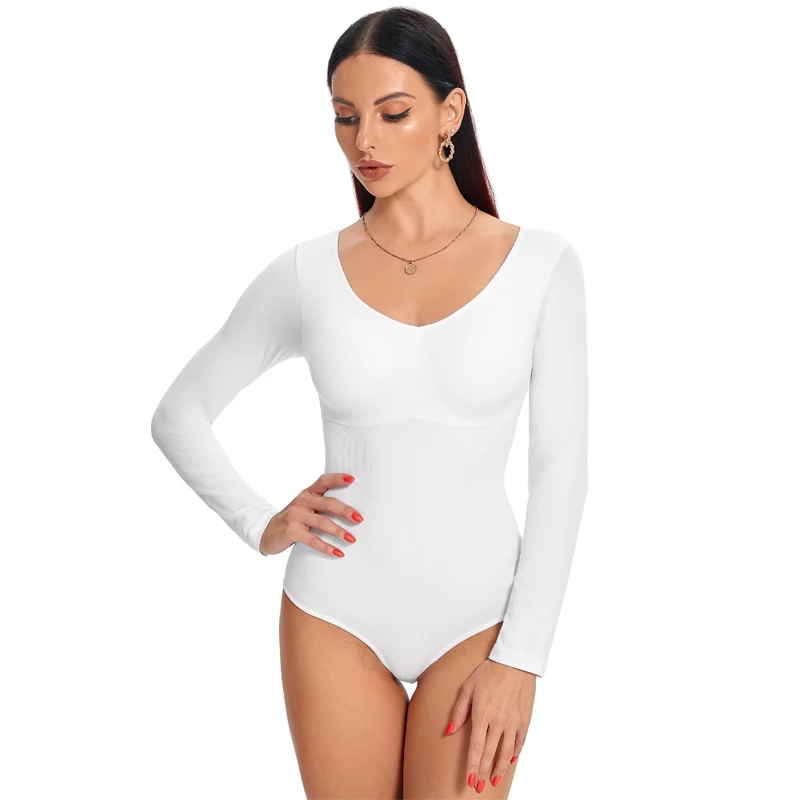 Women Long Sleeve U Neck Shaperwear Thermal Underwear Bodysuit Body Tops Party Casual Bodycon Romper Body Suit Jumper 2022