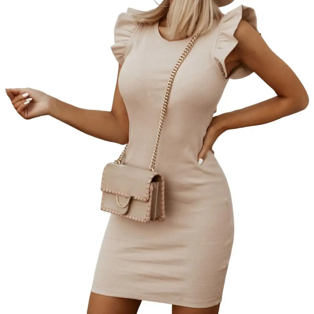 

Summer Dress Fashion Anti-pilling Tight Waist Flying Sleeve Mini Dress Dating Dress Women Dress Women Dress