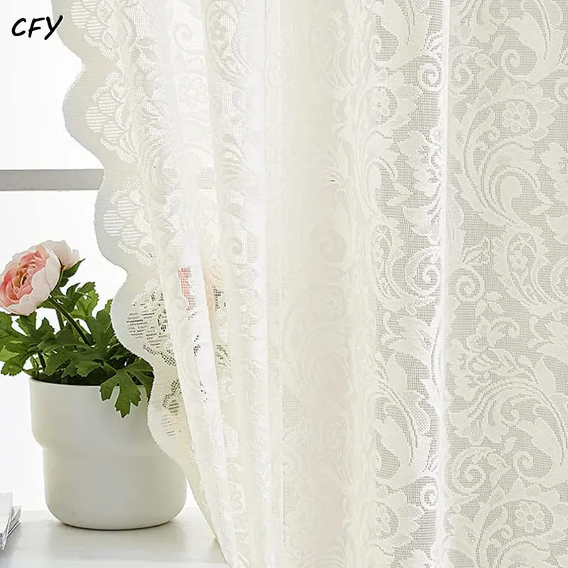 

American White Rose Floral Lace Tassel Sheer Curtains for Living Room Kitchen Tulle Bedroom Balcony Window Drapes Gauze
