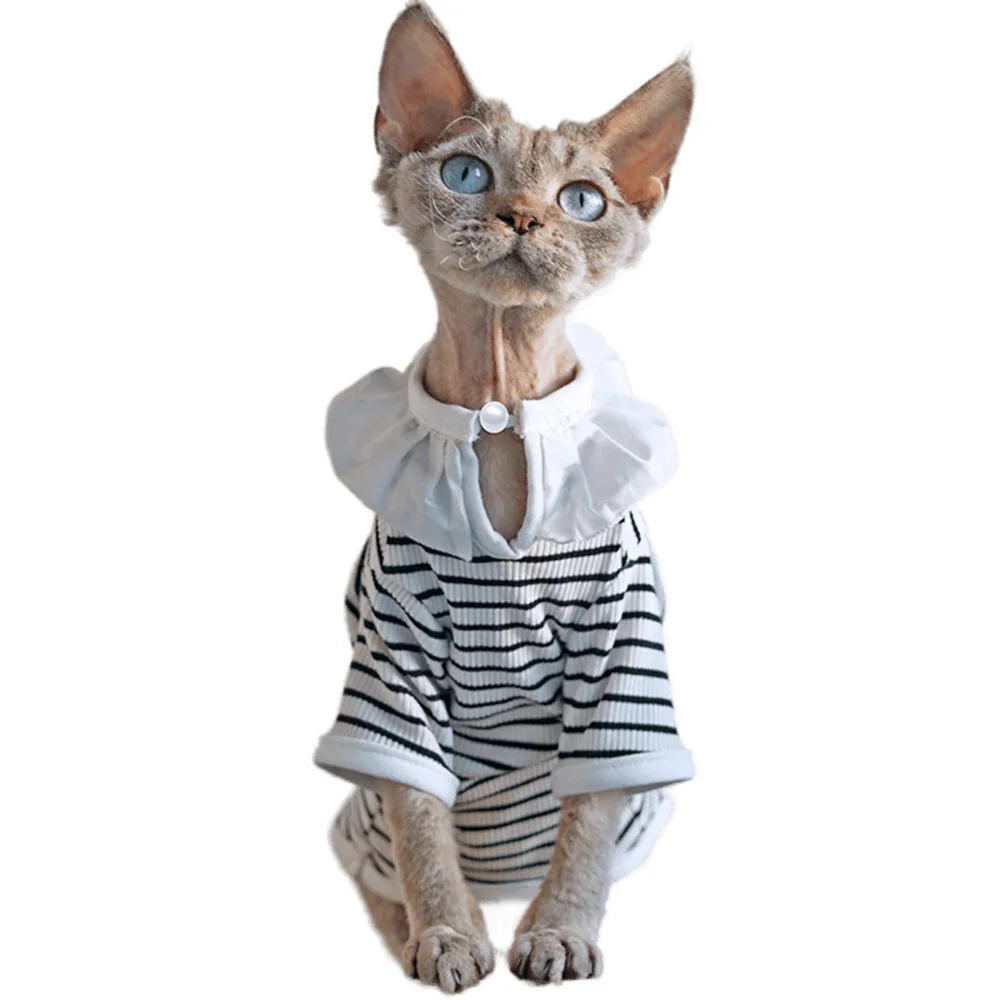 Hairless Cat Clothe Sphynx Cat Costume Cotton T-shirt Stretch Spring Summer  Abby Kitten Clothes Devon Rex Conis Clothing