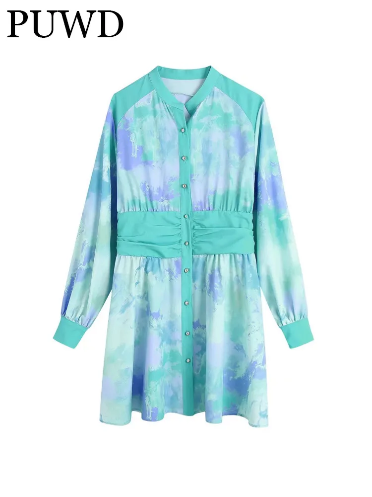 

PUWD Women Color-block Tie-dye Girly Elegant Sweet Beauty Street Style Comfortable And Loose Leisure 2022 Summer Female Dress