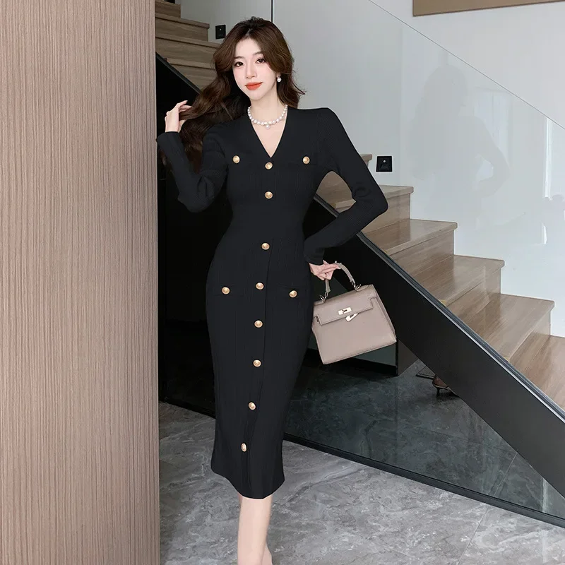 Трикотажное однобортное платье в социалистском французском стиле из твида