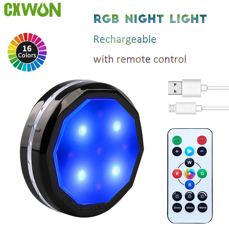 

Светодиодный ночник с датчиком движения, круглый светильник с дистанционным управлением под шкаф, перезаряжаемый прикроватный светсветил...