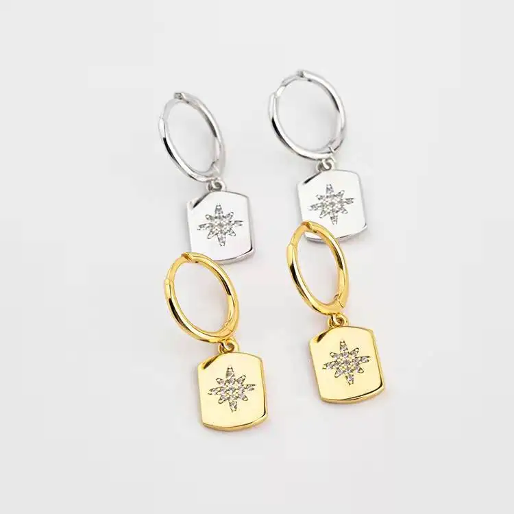 

Geometric Shield Star Earrings for Women with Crystal Cute Geometric Drop Earrings Dangle Cubic Zirconia Simple Jewelry Gifts