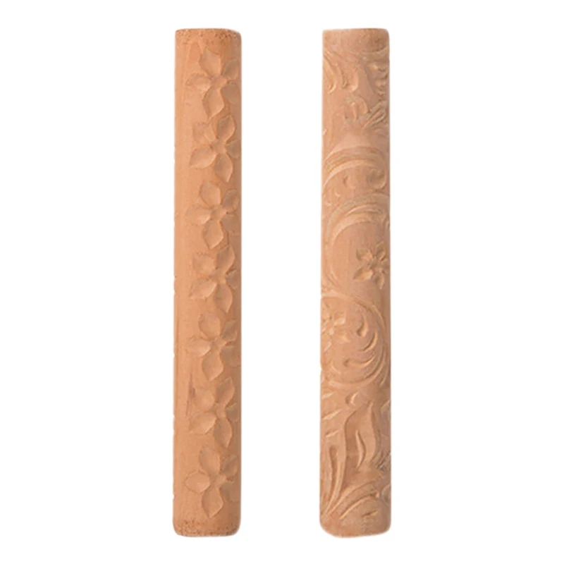 

2Pcs Clay Modeling Pattern Rollers Flowers Pattern 6.3In Clay Rolling Pin Textured Roller Wooden Handle Pottery Tools
