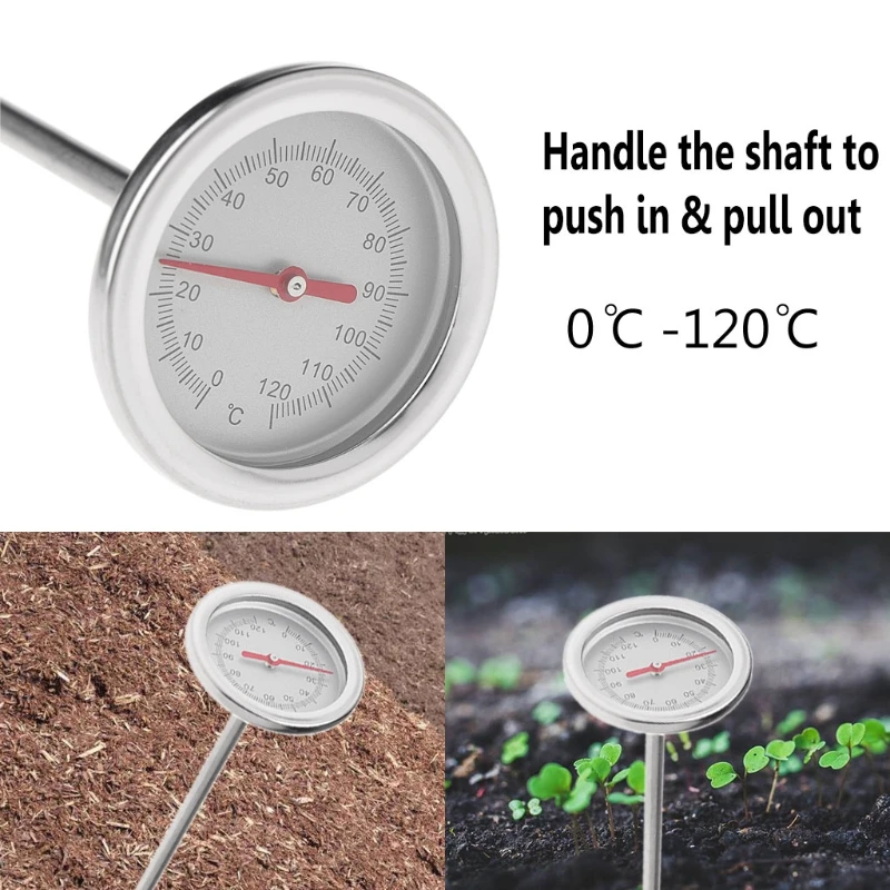 

50cm Long Stem Compost Soil Thermometer Simple Operation 0℃-120℃ for Ground Garden Backyard Soil High Accuracy Durable