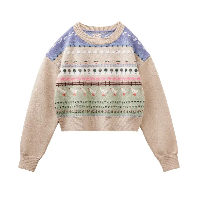 Винтажный свитер Maden с животными универсальный пуловер круглым вырезом для