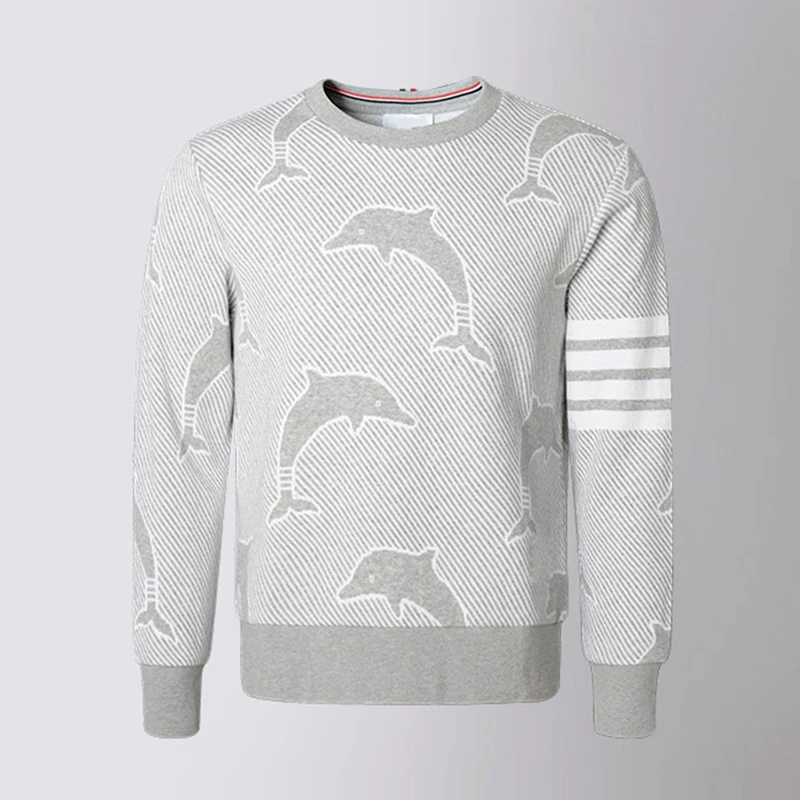 TB Thom Men's Sweatshirts Korean Fashion Brand Coats 4-bar Stripes Whale Print Design Pullovers Casual Streetwear Sweatshirt