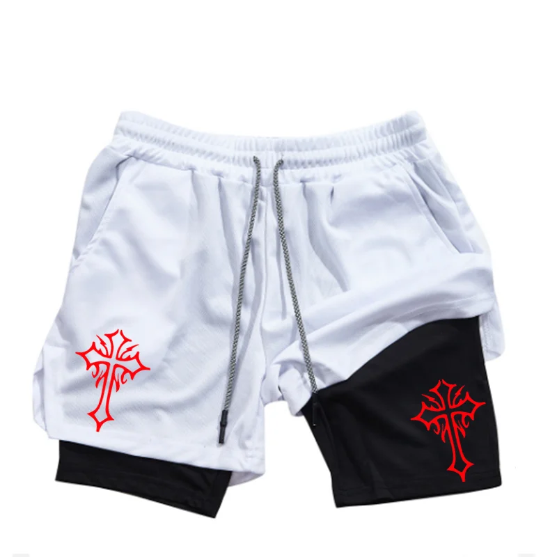 Мужские шорты для бега с перекрестным принтом 2 в 1 христианские спортивные