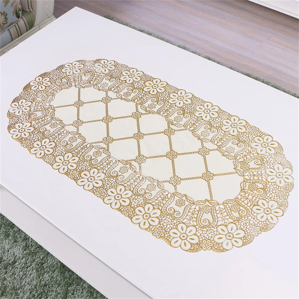 

40*84cm Tablecloth Oval Golden Coffee Table Cushion Fashion European Style PVC Bronzing Placemat Waterproof Table Mat Home