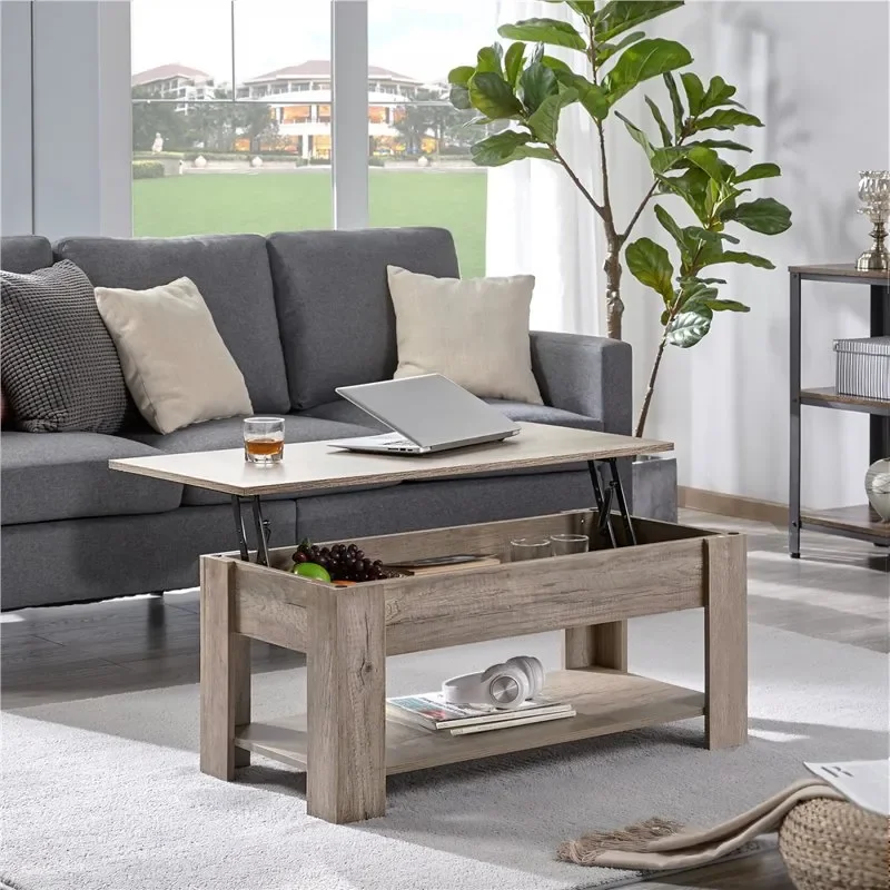 

Modern Lift Top Rectangular Wood Coffee Table with Hidden Compartment & Storage, Gray For Bathroom Kitchen Accessories