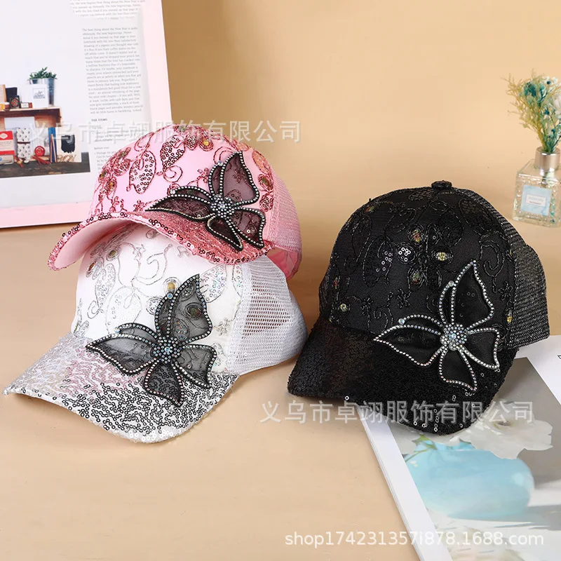 Модная универсальная летняя новая кружевная тонкая шапка с бабочкой бейсболка