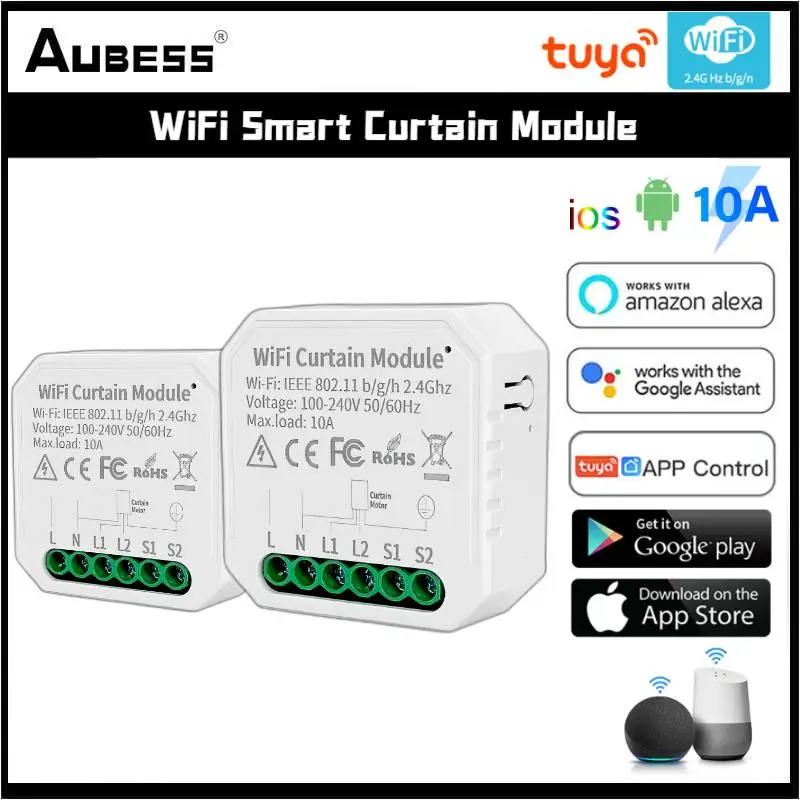 

AUBESS Tuya WiFi Smart Curtain Switch For Roller Shutter Blind Motor Rolling Shutter Doors APP Control By Alexa Google Smartlife