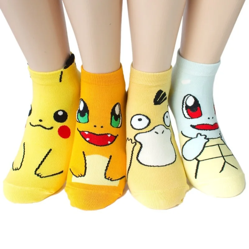 

Pikachu Cartoon Socks Anime Figures Squirtle Ladies Women Funny Boat Socks Spring Summer Short Socks Cute Pokemon Dolls Socks