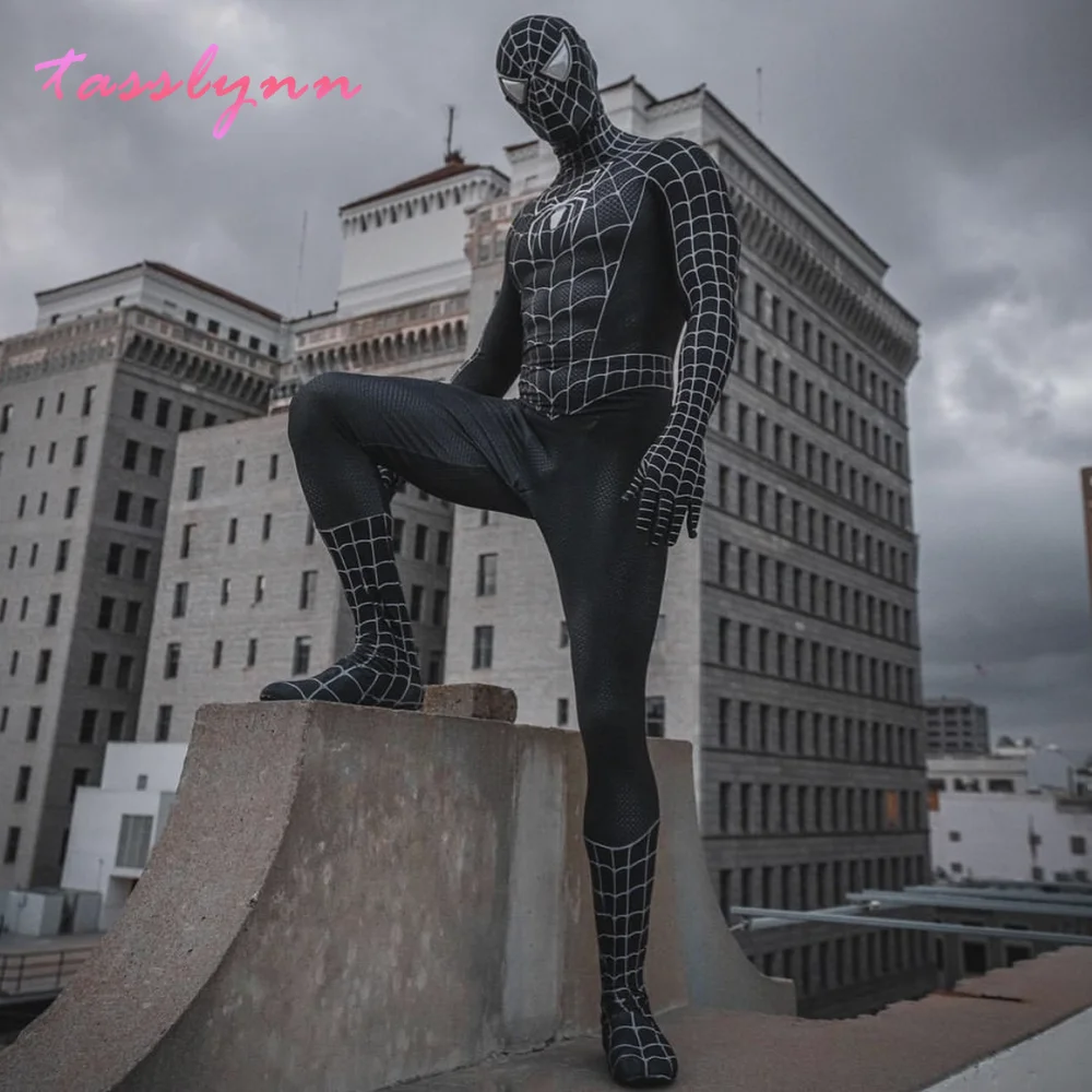 Костюм темного человека черного цвета для взрослых и детей симбиотик косплей