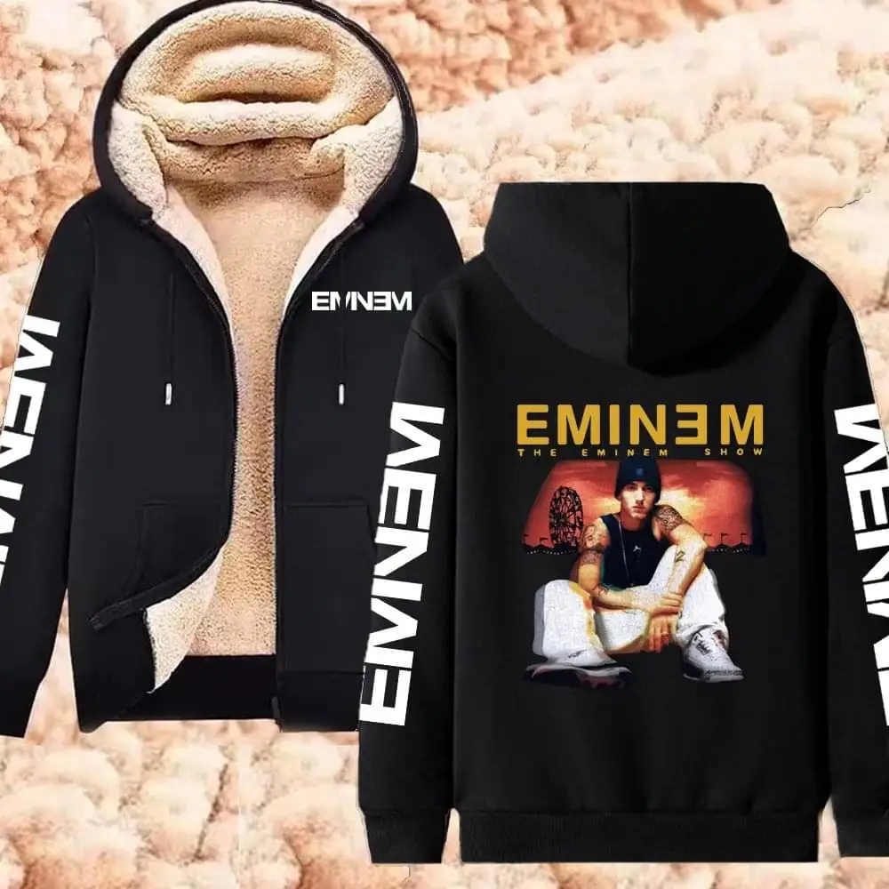 

Rapper Eminem Warm Hoodies Winter Lambswool Zipper Jackets Windproof Thicken Casual Hooded Sweatshirts Rock Plus Size Streetwear