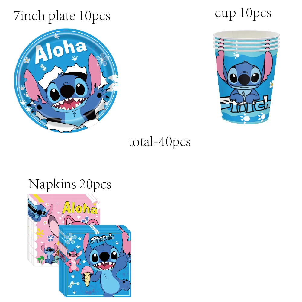 

Новые украшения для дня рождения Lilo & Stitch, воздушный шар, одноразовая посуда, тарелка, чашки, салфетки, детские товары для вечеринок