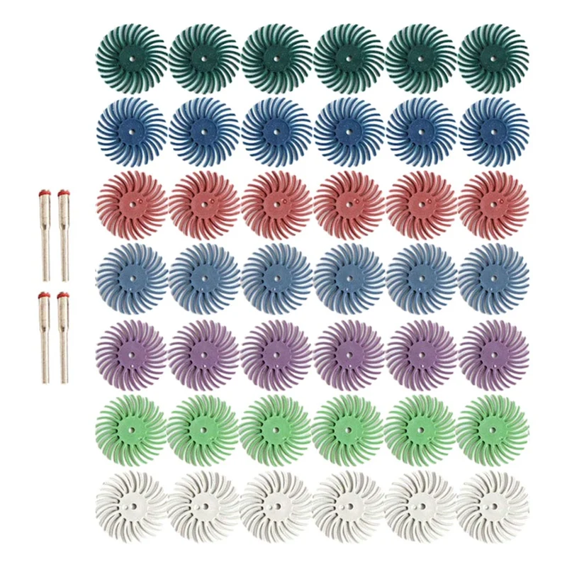 

42Pcs 1 Inch Radial Bristle Disc Kit With 4Pcs 3Mm Shank Detail Abrasive Wheel For Jewelry Wood Metal Polishing