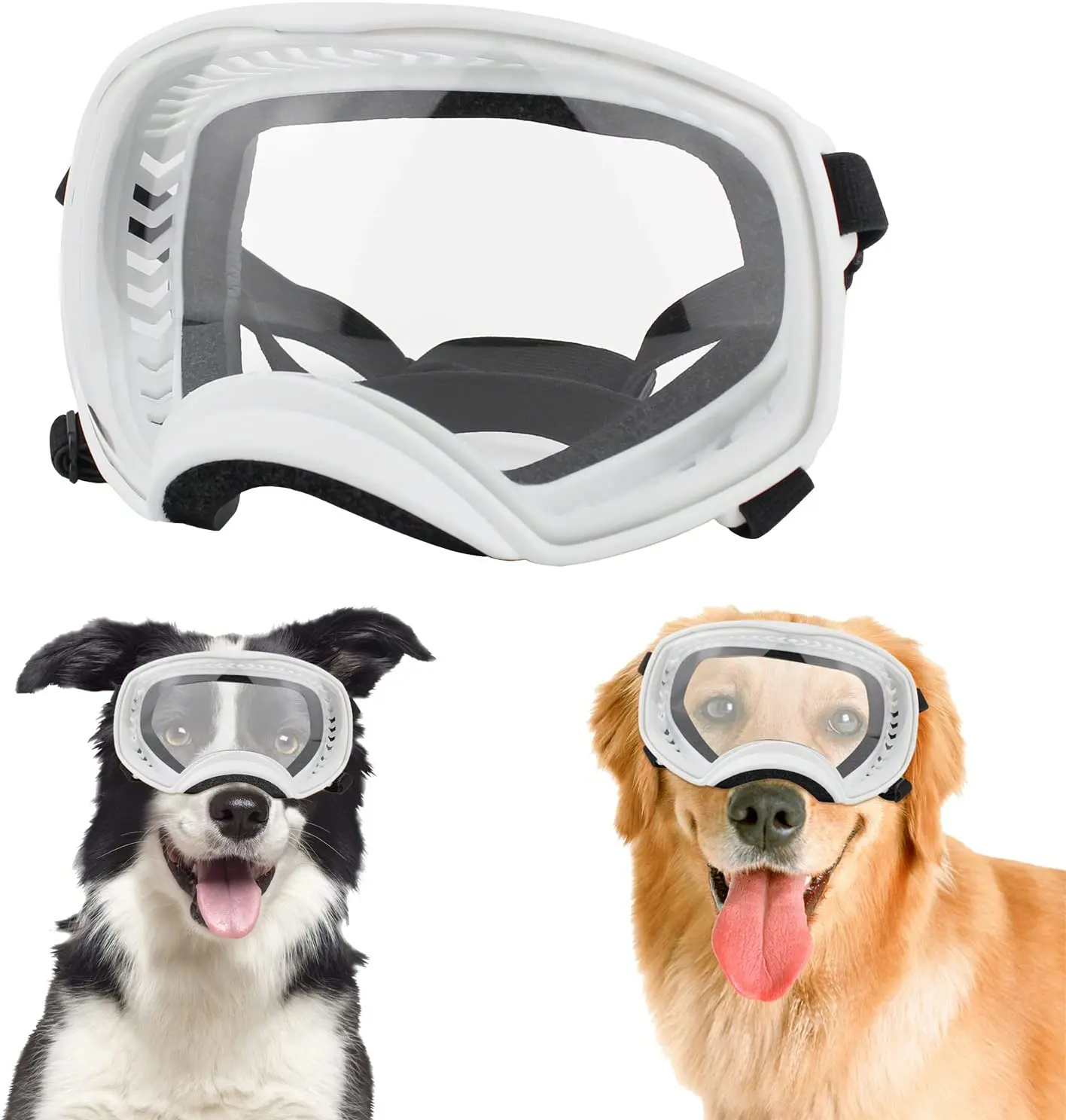 

AMOBOX Clear Dog Goggles Medium Large Dog Sport Sunglasses UV Protection Eyecups/Windproof Outdoor Eyewear for Medium-Large Dogs