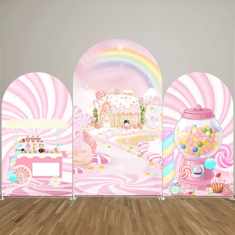 Фото Фон для фотозоны Mehofond Sweet Candyland: Розовый декор для дня рождения девочки, вечеринки в честь рождения ребенка, с пончиками и имбирными пряниками, фон Chiara №2