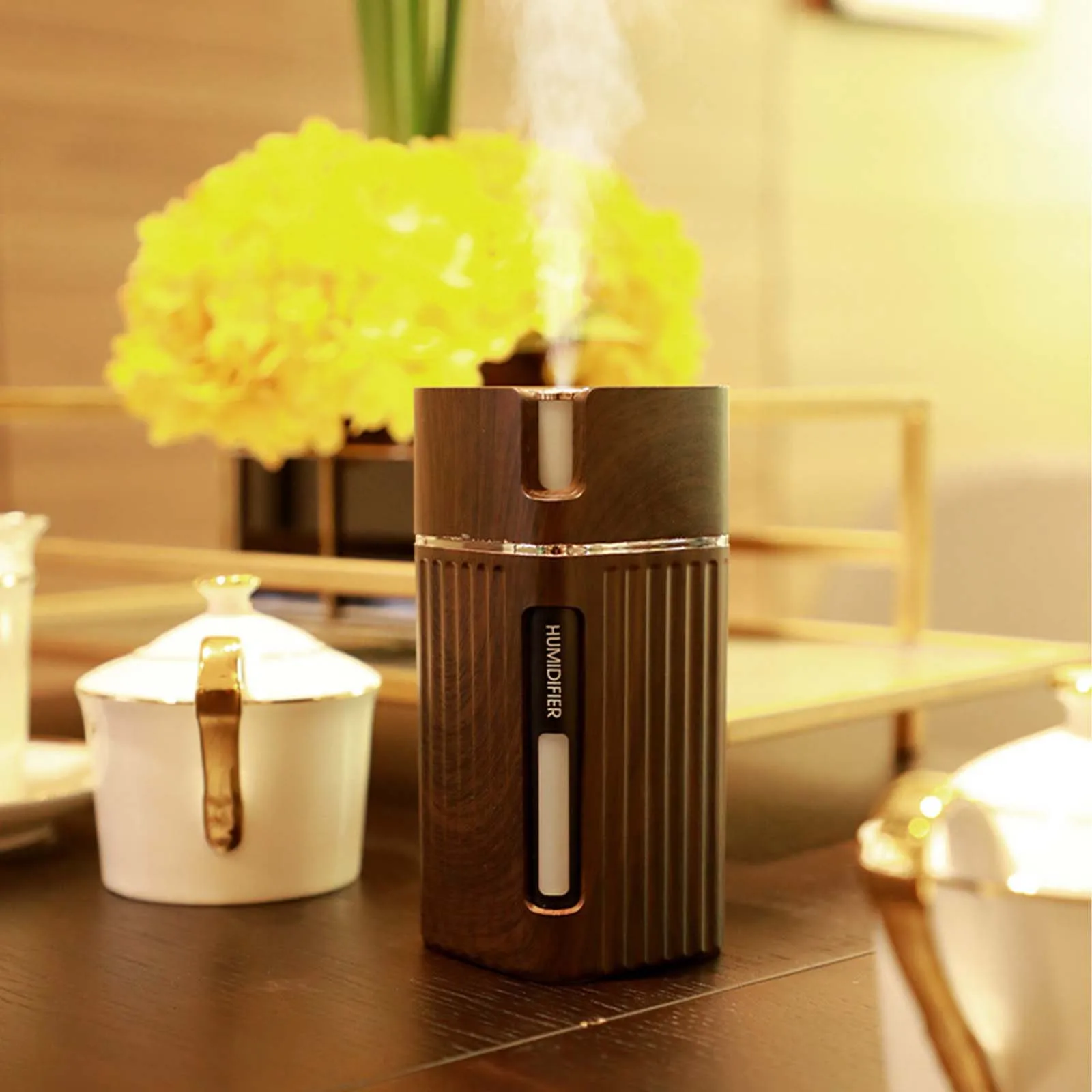 

300Ml Electric Humidifier for Office Home Car Aroma Oil Diffuser Wood Grain Air Humidifier Usb Mist Maker Colorful Led Light