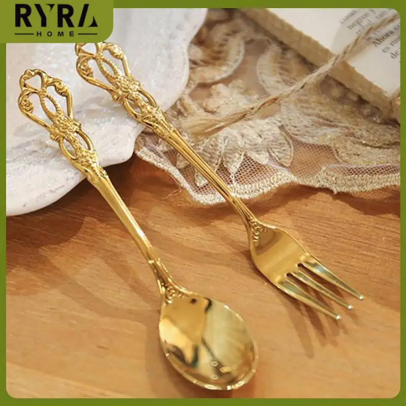 

Fruit Fork Durable Stainless Steel Coffee Spoon Light Luxury Colorful Colors New Rose Flower Spoon Coffee Scoops Dessert Spoon