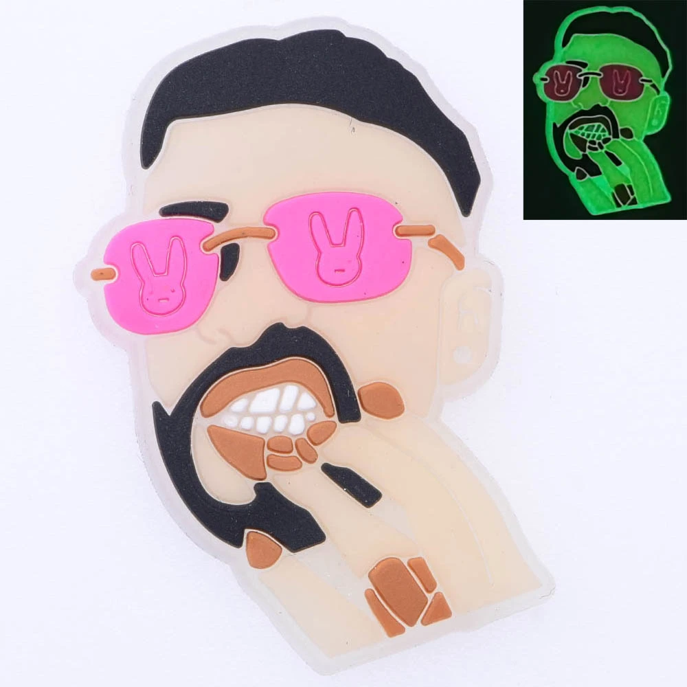 1pcs Luminous Bad Bunny Croc Charms PVC Glow in the dark Shoe Decorations for Clogs Sandals Wristband Accessories Party Gifts