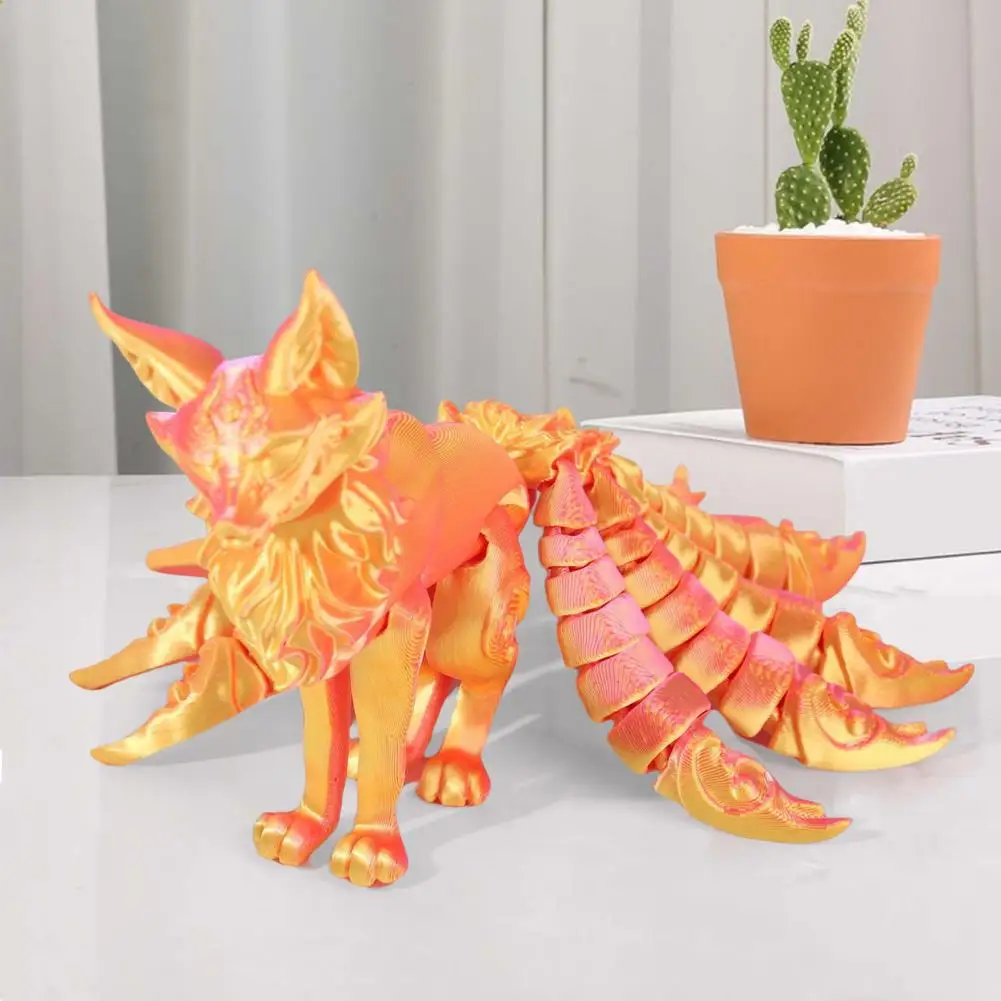 3D печатная статуя лисы украшенная девятихвостовой лисой с шарнирной и