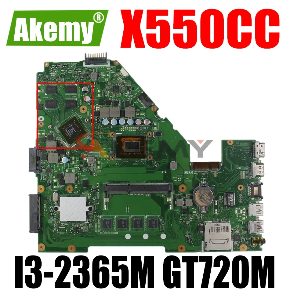 

AKEMY X550CC Laptop Motherboard For ASUS X550C A550C X550CL R510C Original Mainboard 4GB-RAM I3-2365M GT720M