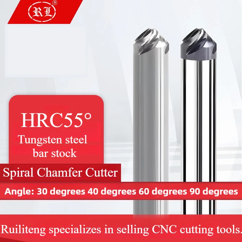

Спиральный фрез для фаски Ruiliteng из вольфрамовой стали, 4 канавки, 90 градусов по стали, твердый диапазон 60 градусов для алюминия, цементированный карбид