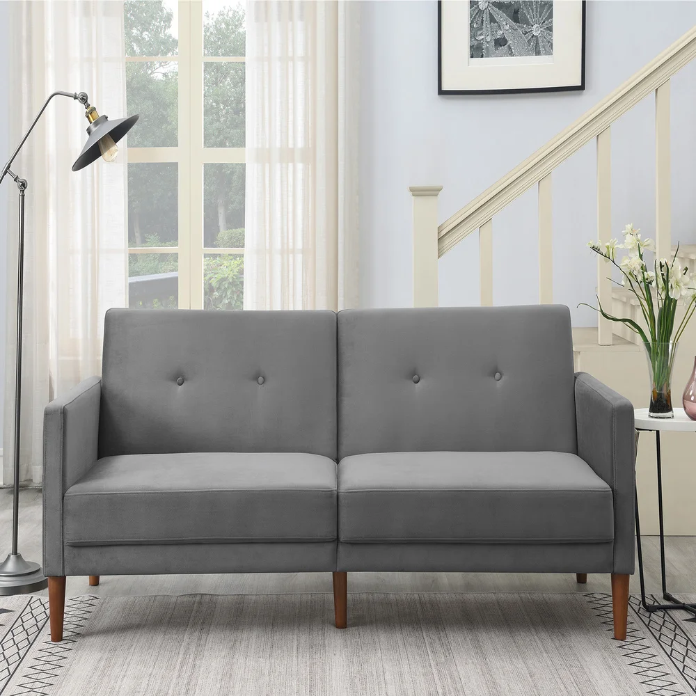 

Velvet Upholstered Modern Convertible Folding Futon Sofa Bed For Compact Living Space Apartment Dorm