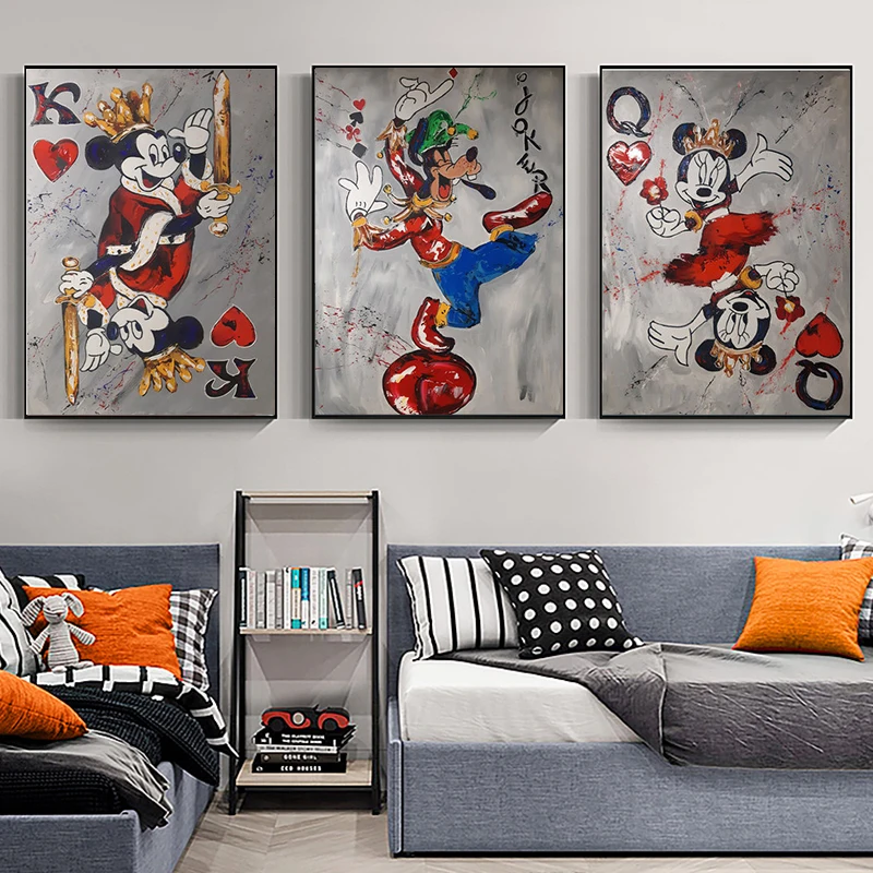

Disney Mickey and Minnie Mouse Canvas Painting Wall Art Graffiti Goofy Poster Prints for Kids Bedroom Cartoon Home Decor