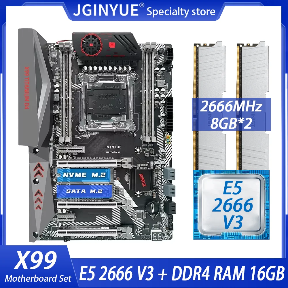 

Комплект материнской платы JINGYUE X99 LGA 2011-3 с процессором E5 2666 V3 16 ГБ = 8 Гб * 2 DDR4 ОЗУ память SATA M.2 NVME USB3.0 ATX D4