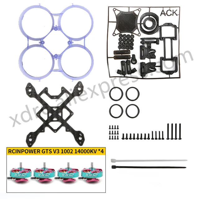 ACK75 Attacking Chicken FPV Drone Purple 2S frame kit + 4x RCinPower GTS V3 1002 14000KV Blue Pink