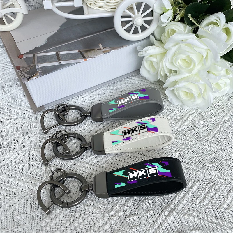 

JDM Style HKS Tags Keyring Car KeyChain Auto car Accessories Key Rings JDM Keychain Head layer cowhide UV printed