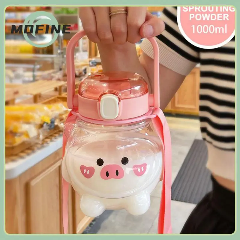 

Cartoon Water Cup Candy-colored Large-capacity Straw Cute Children Bear Double Drink Summer Fat Pier Strap Portable Plastic Cup