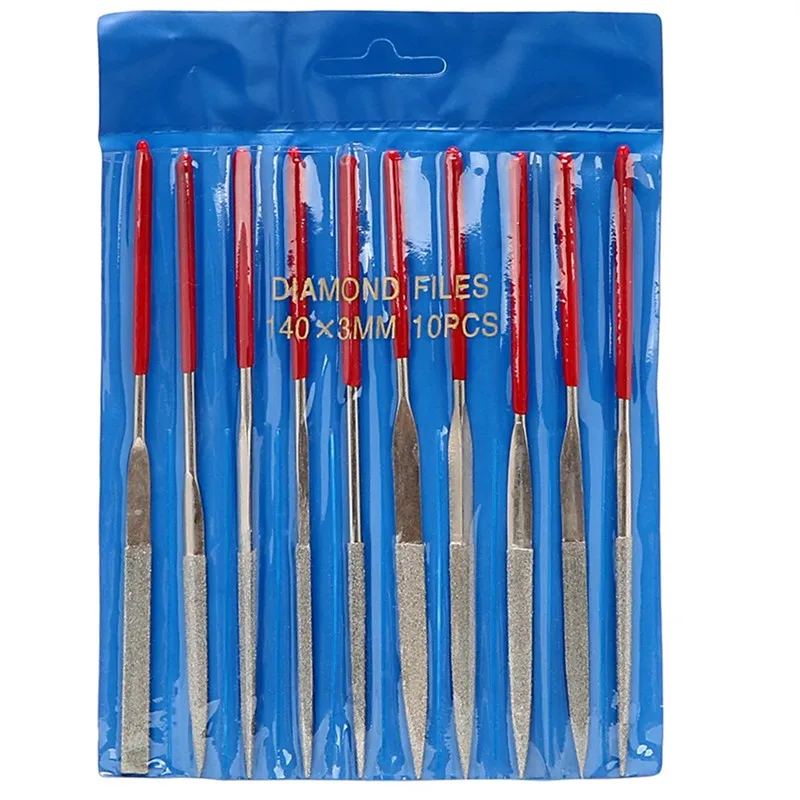 

10 шт. 3x140 мм набор алмазных напильников для ювелирных изделий, металла, дерева, керамики, стекла, камня, инструмент для полировки, 400 #