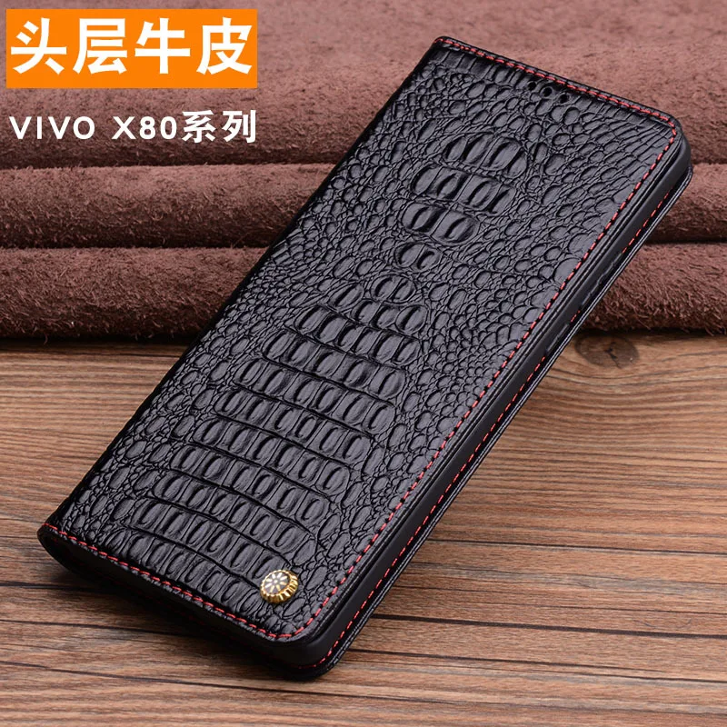 

Hot Luxury Genuine Leather Magnet Clasp Phone Cover Cases For Vivo X80 Pro Kickstand Holster Case Protective Full Funda