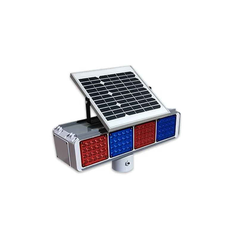 

Waterproof Led Burst Flash Traffic Warning Light double sides four sets LED solar strobe light Red Blue Solar Flashing