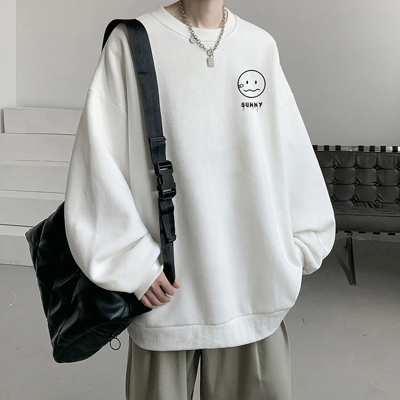 Толстовка мужская оверсайз с капюшоном модная повседневная кофта принтом белого