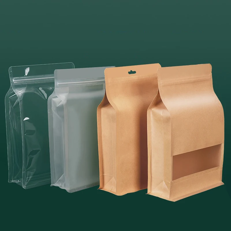 

Eight Side Sealed Kraft Ziplock Bag Transparent Frosted Plastic Storage Bag Food Nuts Snacks Cereal Coffee 3D Zipper Lock Reseal