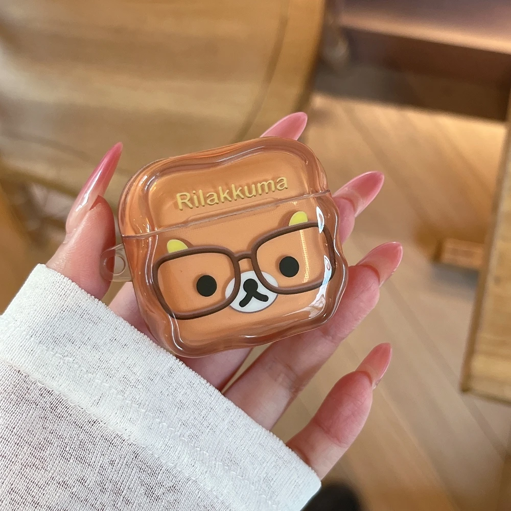 Фото Милый мультяшный чехол для наушников Rilakkuma Bear для Airpods 4 Pro 3 2 1, защитный чехол для беспроводной Bluetooth-гарнитуры с брелоком №1