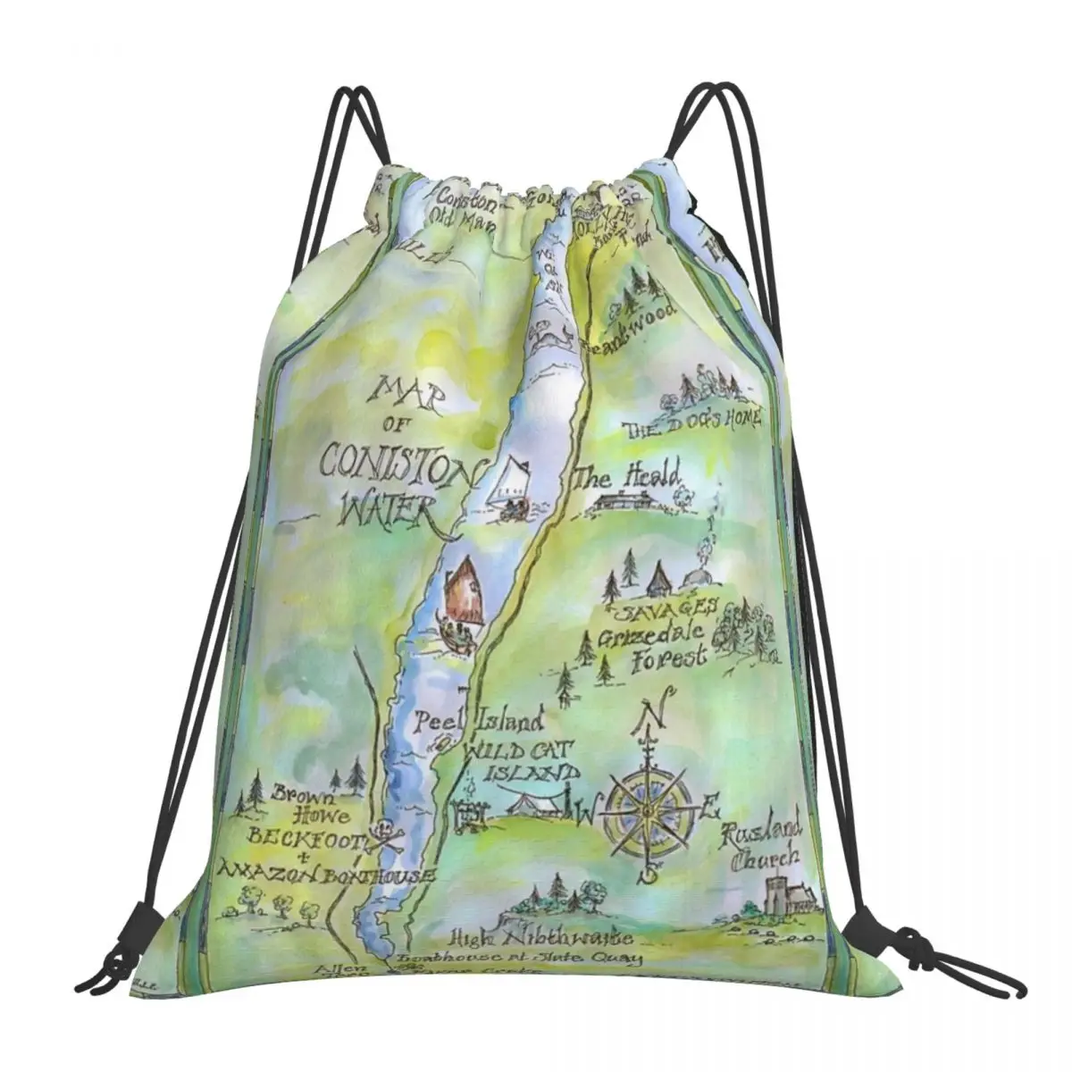 

Swallows And Amazons Map Of Coniston Water Drawstring Bags Portable Backpacks Drawstring Bundle Pocket Sundries Bag Book Bags