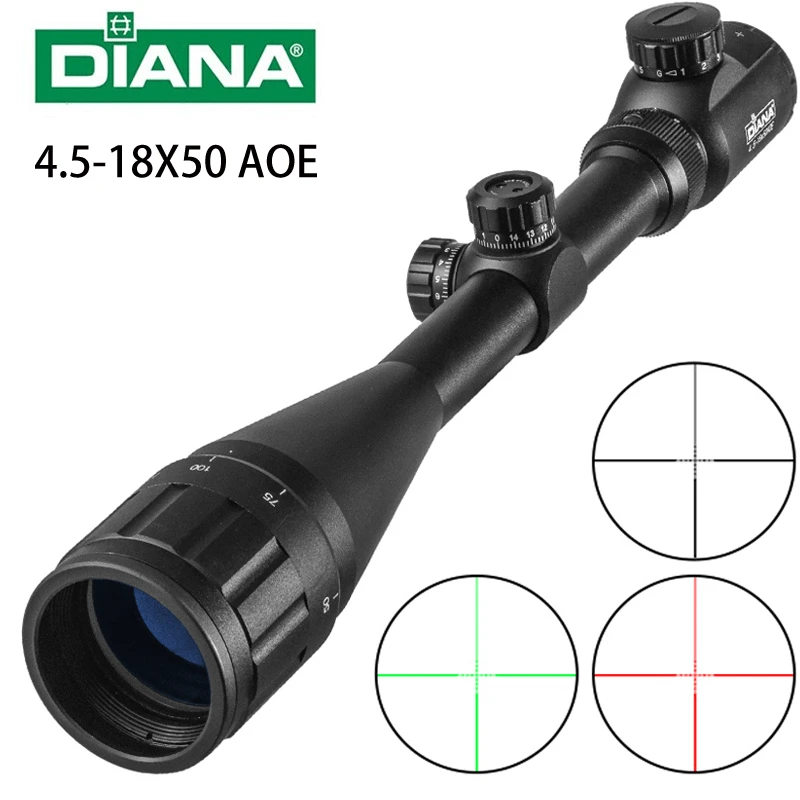 Diana 4.5-18X50 Aoe Riflescope Verstelbare Green Red Dot Cross Jacht Licht Tactische Scope Richtkruis Optische Rifle Scope