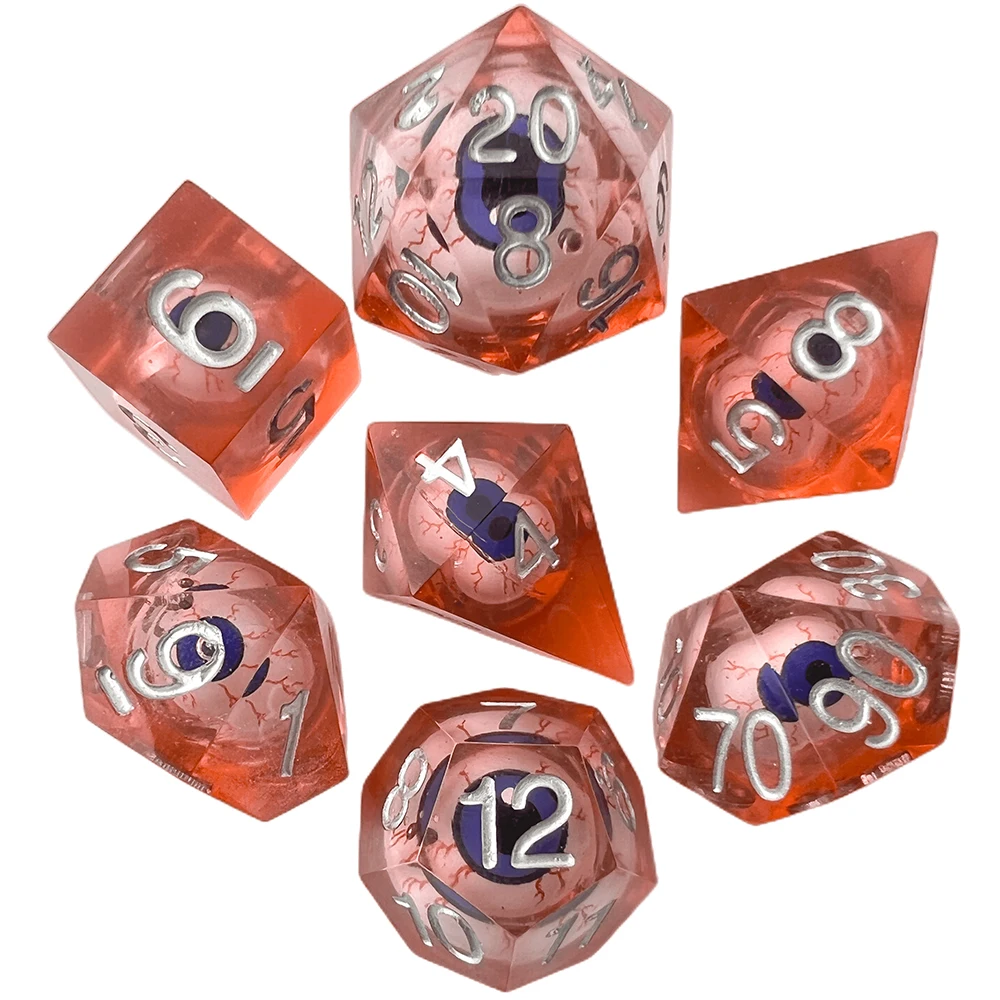 DNDGame Eyeball Dice Set Sharp Edges Polyhedral Translucent Dice Set for Board Game RPG Table Games D4 D6 D8 D10 D12 D20