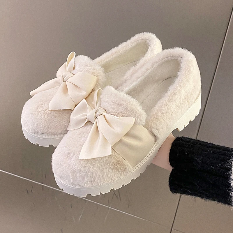 Slip On Shoes For Women Clogs Platform Round Toe Casual Female Sneakers Loafers Fur Autumn Slip-on Winter Creepers Moccasin New