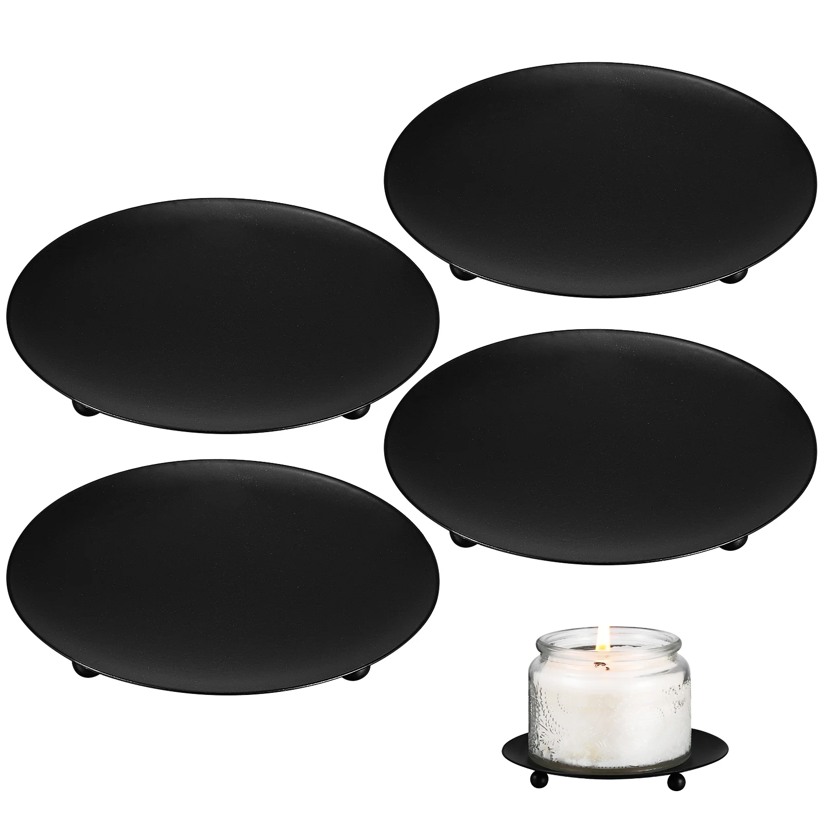 

4 Pcs Holder Tray Plate Stands Tapered Candles Dish For Pillar Black Holders Candlestick Decor Table Centerpiece