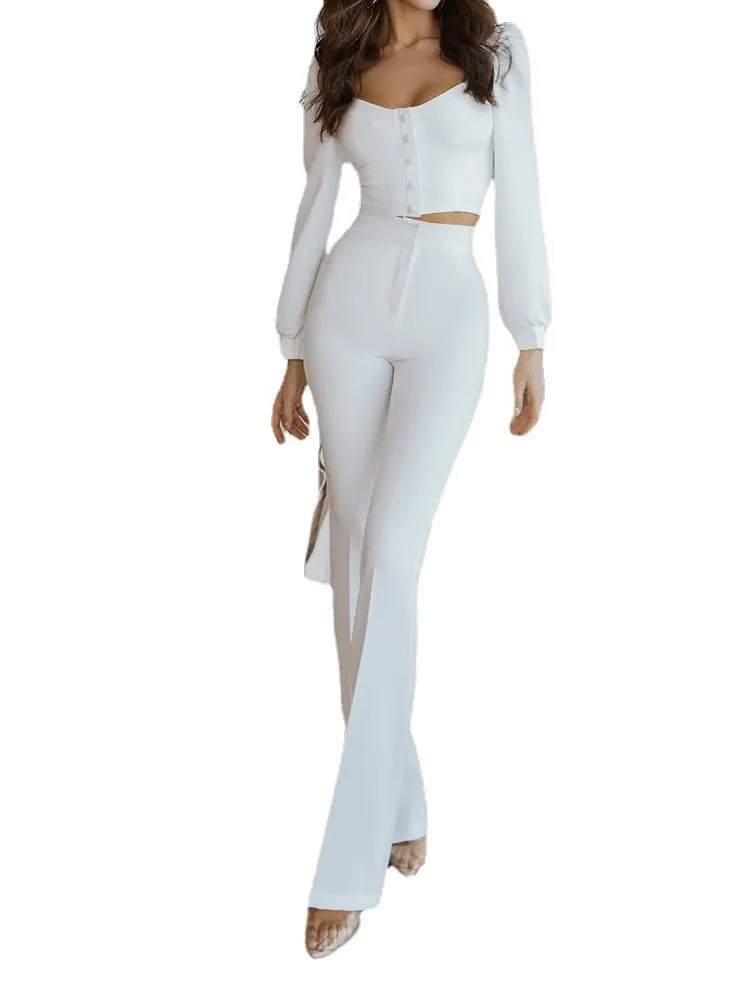 Женский повседневный костюм с коротким рукавом-фонариком