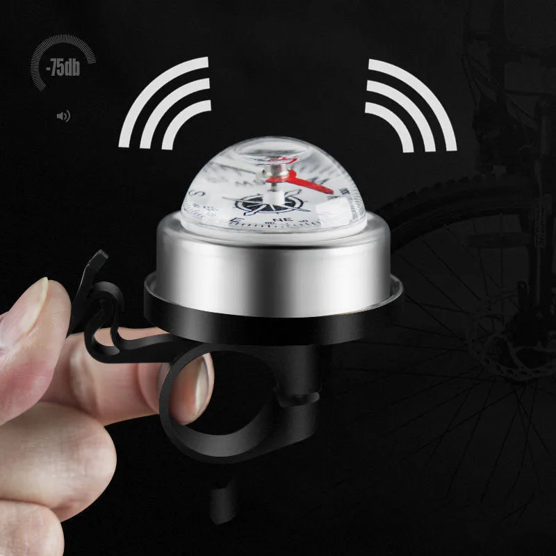 

High Quality Bicycle Bell Mountain Road Bike Aluminum Cap Black Bells With Compass Portable Waterproof Cycling Equipment
