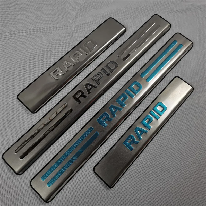 

Car Styling stainless steel Door Sill Scuff Plate Threshold protector guard Welcome Pedal stickers For Skoda Rapid 2013 -2018